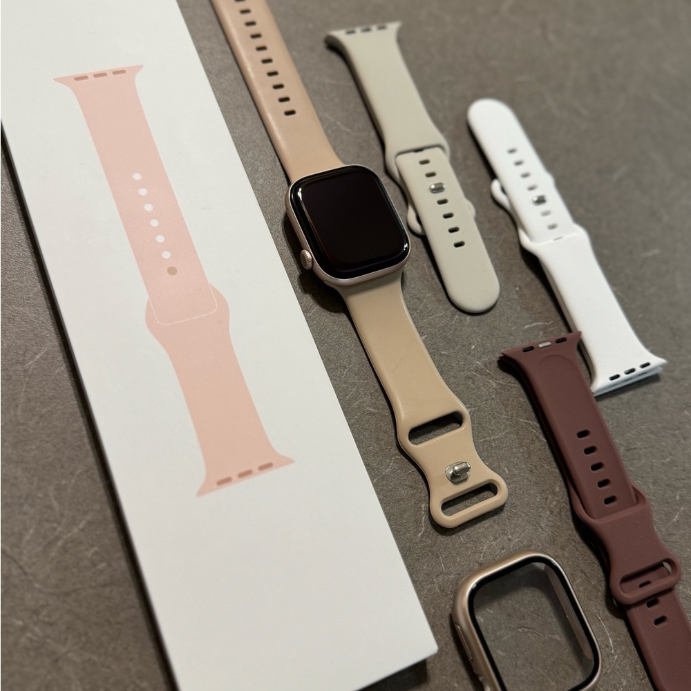 Apple Watch Series 10 (GPS) Rose Gold with protective case and accessory bands